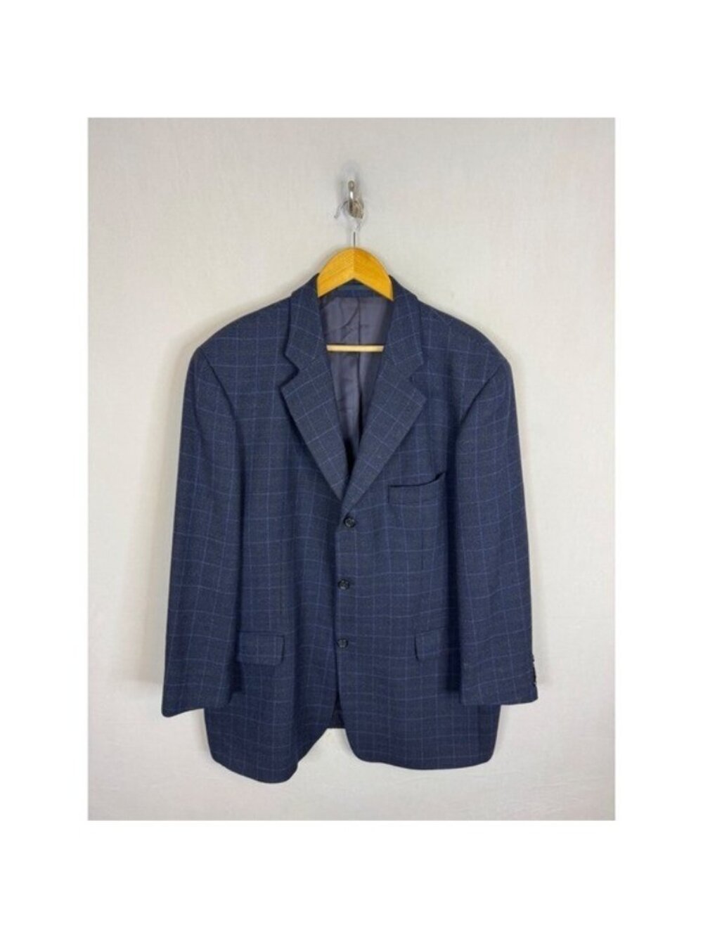 Strellson Flamenco Navy Blue Windowpane Italian Wool Blazer Jacket Mens 46R